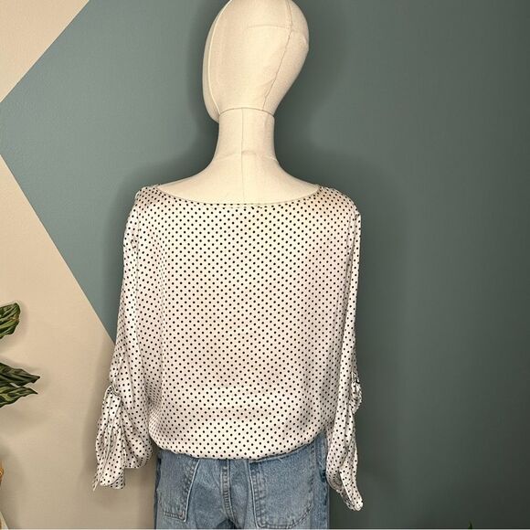 Michael Michael Kors Polka Dot Blouse Vintage-Inspired Chic Smocked Hem Large - Picture 5 of 11